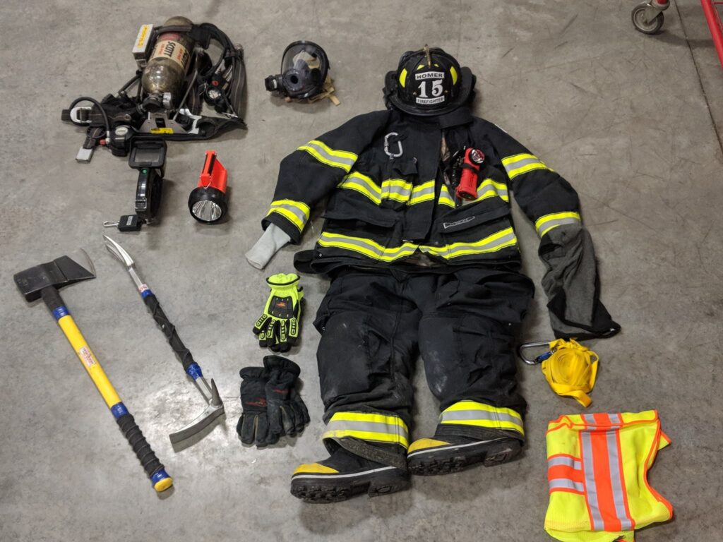 Firefighter's bunker Gear and accessories